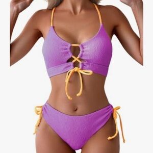 B2prity Sexy Bikini Set Color Block Lace Up Bathing Suit Tie Side Swimsuit